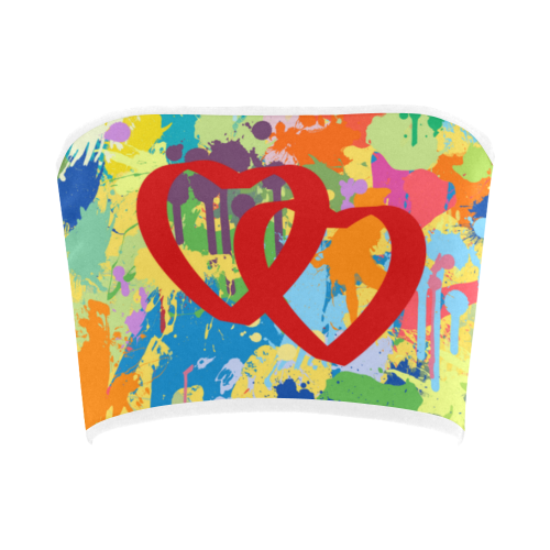 Love Hearts Colorful Splash Design Bandeau Top