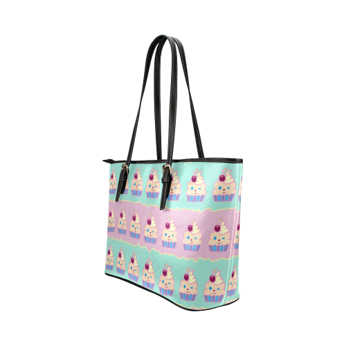 Cupcakes Leather Tote Bag/Small (Model 1651)