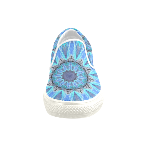 Sapphire Ice Flame, Cyan Blue Crystal Wheel Women's Unusual Slip-on Canvas Shoes (Model 019)