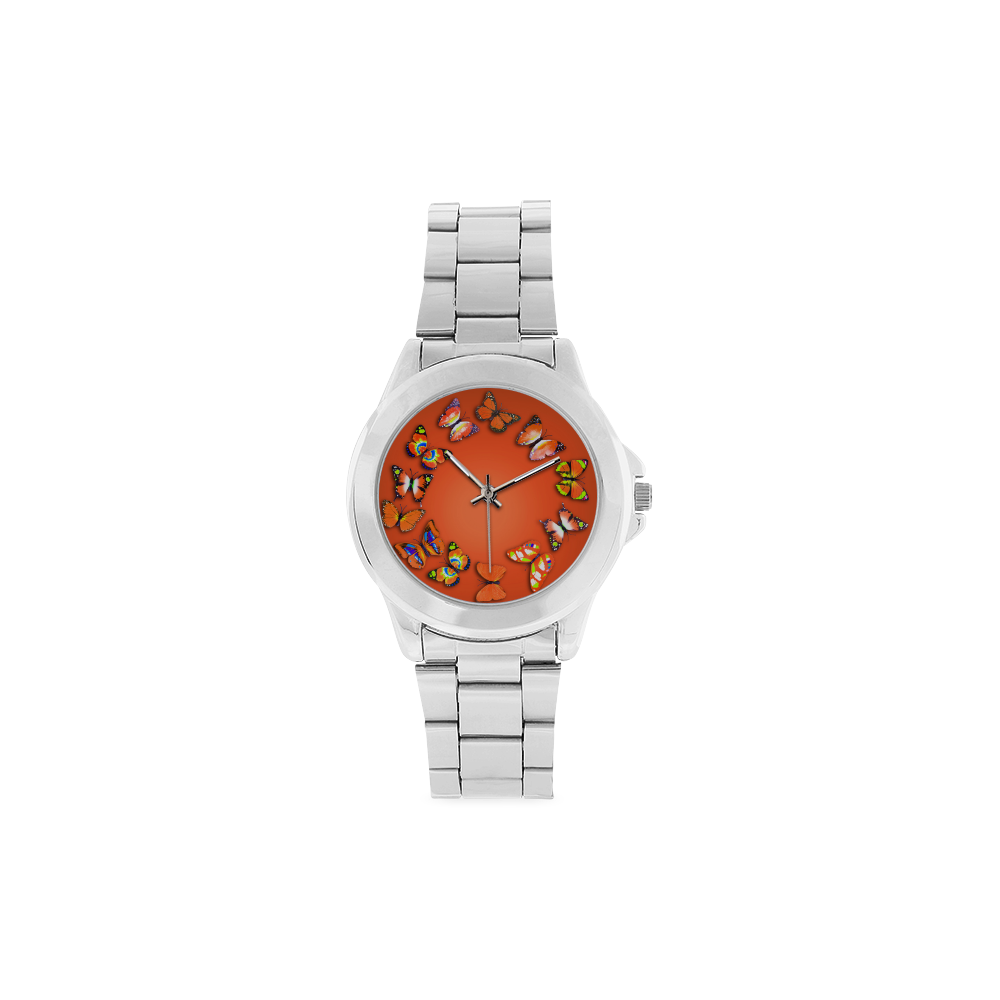 Novelty Orange Butterflies Unisex Stainless Steel Watch(Model 103)