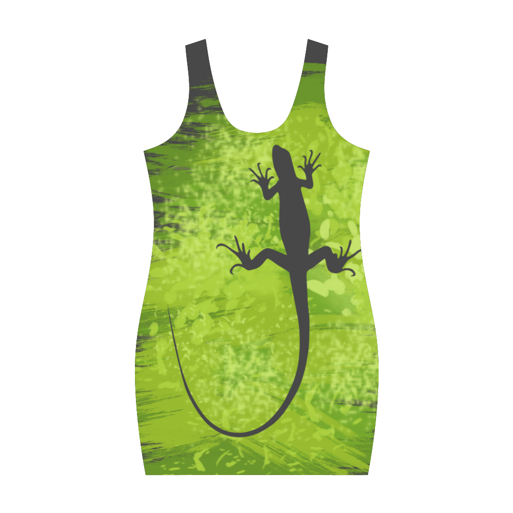 Green Lizard Shape Painting Medea Vest Dress (Model D06)