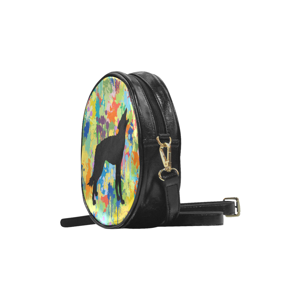 Free Wolf Black Colorful Splat Complete Round Sling Bag (Model 1647)