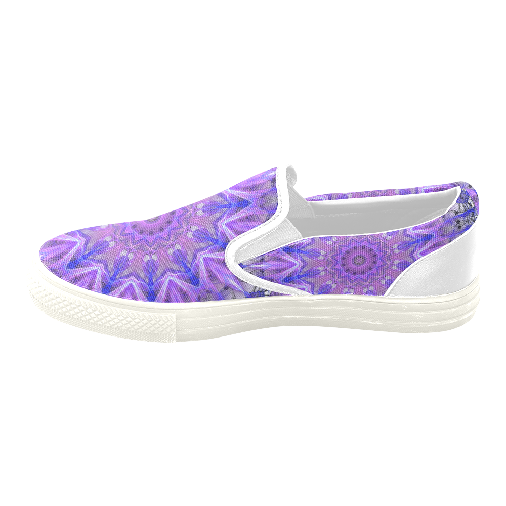 Abstract Plum Ice Crystal Palace Lattice Lace Women's Unusual Slip-on Canvas Shoes (Model 019)