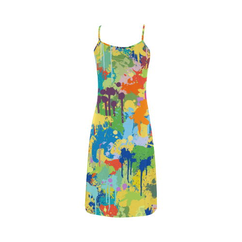 Black Horse Shape Template Colorful Splash Alcestis Slip Dress (Model D05)