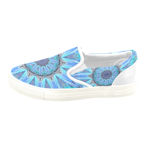 Sapphire Ice Flame, Cyan Blue Crystal Wheel Women's Unusual Slip-on Canvas Shoes (Model 019)