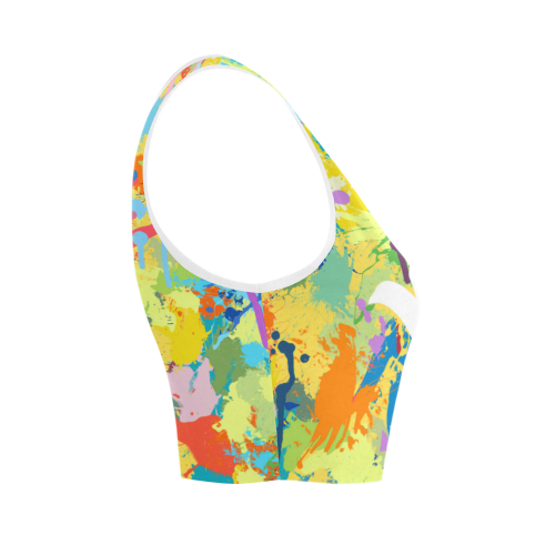 White Dove Shape Colorful Splash Women's Crop Top (Model T42)