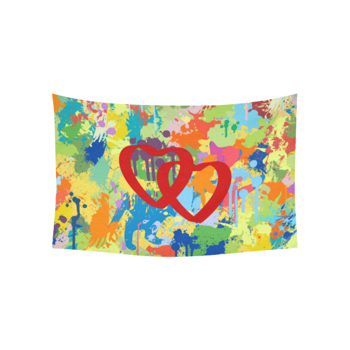 Love Red Hearts Colorful Splash Design Cotton Linen Wall Tapestry 60"x 40"