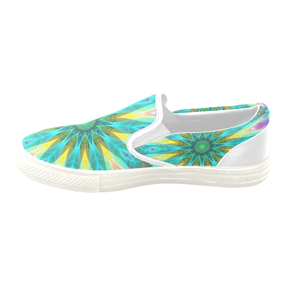 Golden Violet Peacock Sunrise Abstract Wind Flower Women's Unusual Slip-on Canvas Shoes (Model 019)