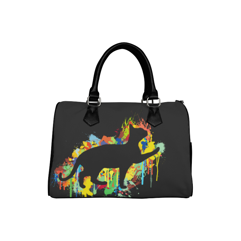 Lovely Black Cat Colorful Painting Splash Boston Handbag (Model 1621)