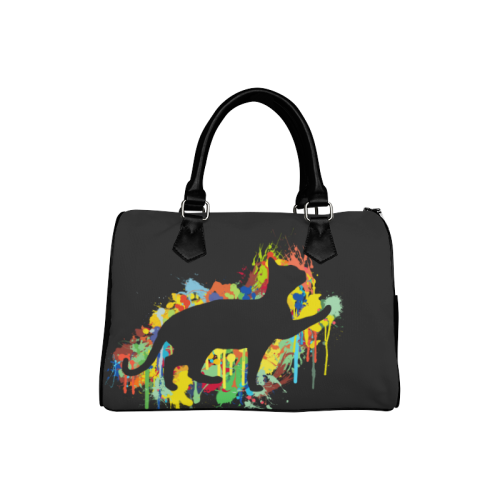 Lovely Black Cat Colorful Painting Splash Boston Handbag (Model 1621)
