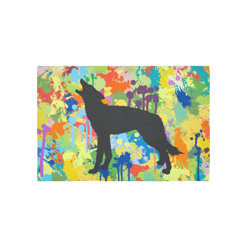 Free Black Wolf Colorful Splat Complete Cotton Linen Wall Tapestry 60"x 40"