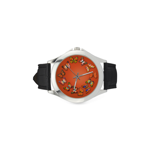 Novelty Orange Butterflies Women's Classic Leather Strap Watch(Model 203)