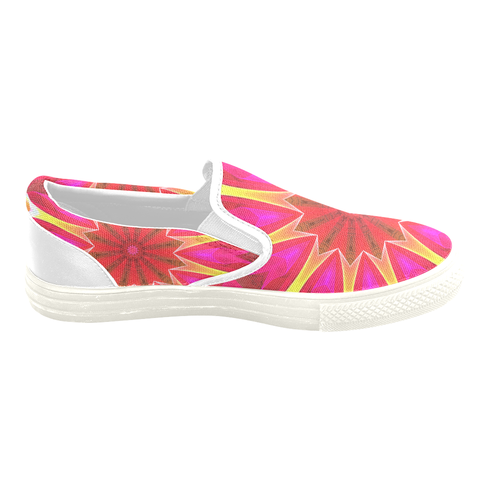 Cherry Daffodil Abstract Modern Pink Flowers Zen Women's Unusual Slip-on Canvas Shoes (Model 019)