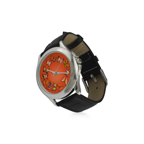 Novelty Orange Butterflies Women's Classic Leather Strap Watch(Model 203)