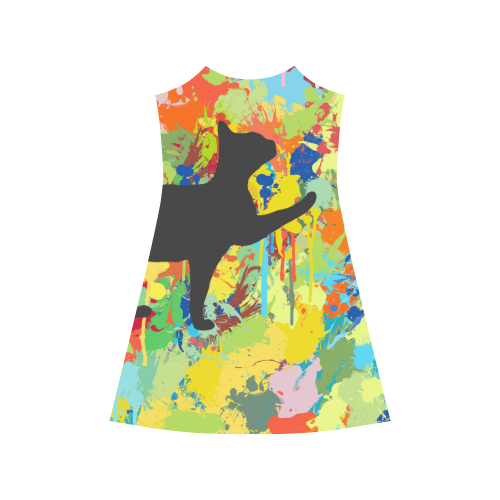 Lovely Black Cat Colorful Splash Complet Alcestis Slip Dress (Model D05)