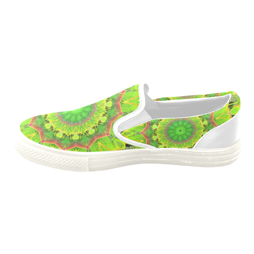 Golden Green Foliage Ferns Abstract Summer Days Women's Unusual Slip-on Canvas Shoes (Model 019)