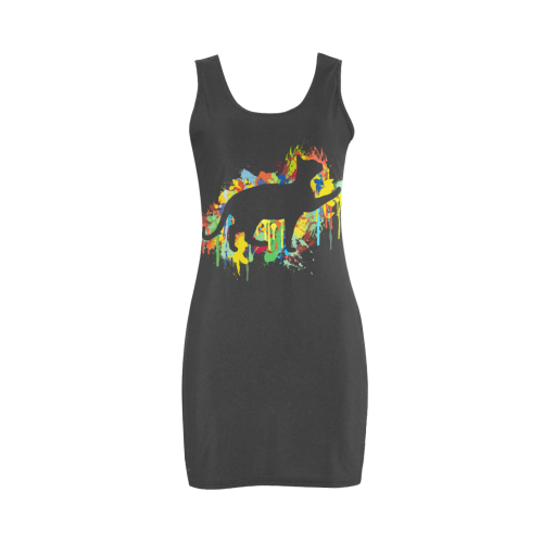 Lovely Cat Colorful Painting Splash Medea Vest Dress (Model D06)