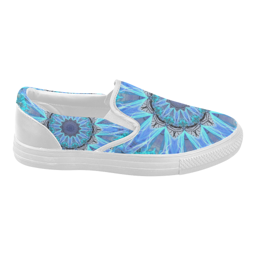 Sapphire Ice Flame, Cyan Blue Crystal Wheel Women's Slip-on Canvas Shoes (Model 019)