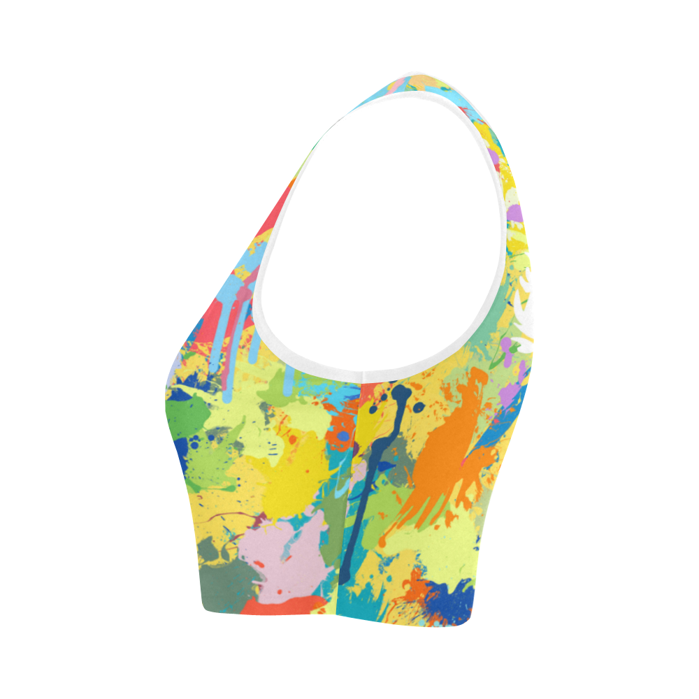 White Horse Shape Backside Colorful Splat Women's Crop Top (Model T42)