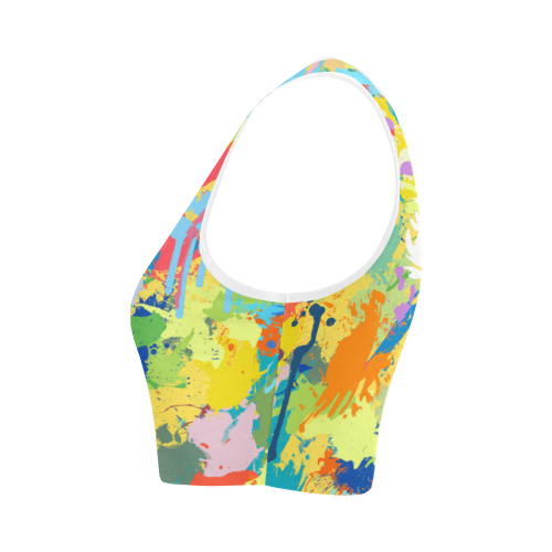 White Horse Shape Backside Colorful Splat Women's Crop Top (Model T42)