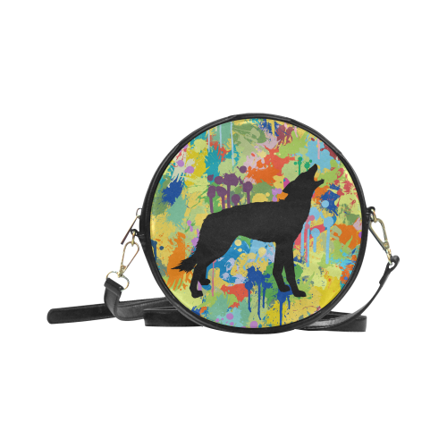 Free Wolf Black Colorful Splat Complete Round Sling Bag (Model 1647)