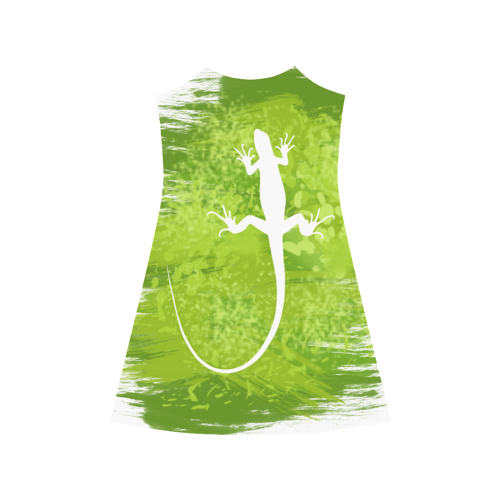 Green White Lizard Shape Painting Alcestis Slip Dress (Model D05)