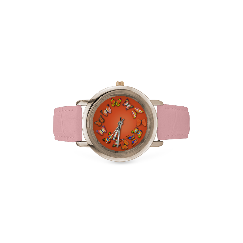 Novelty Orange Butterflies Women's Rose Gold Leather Strap Watch(Model 201)