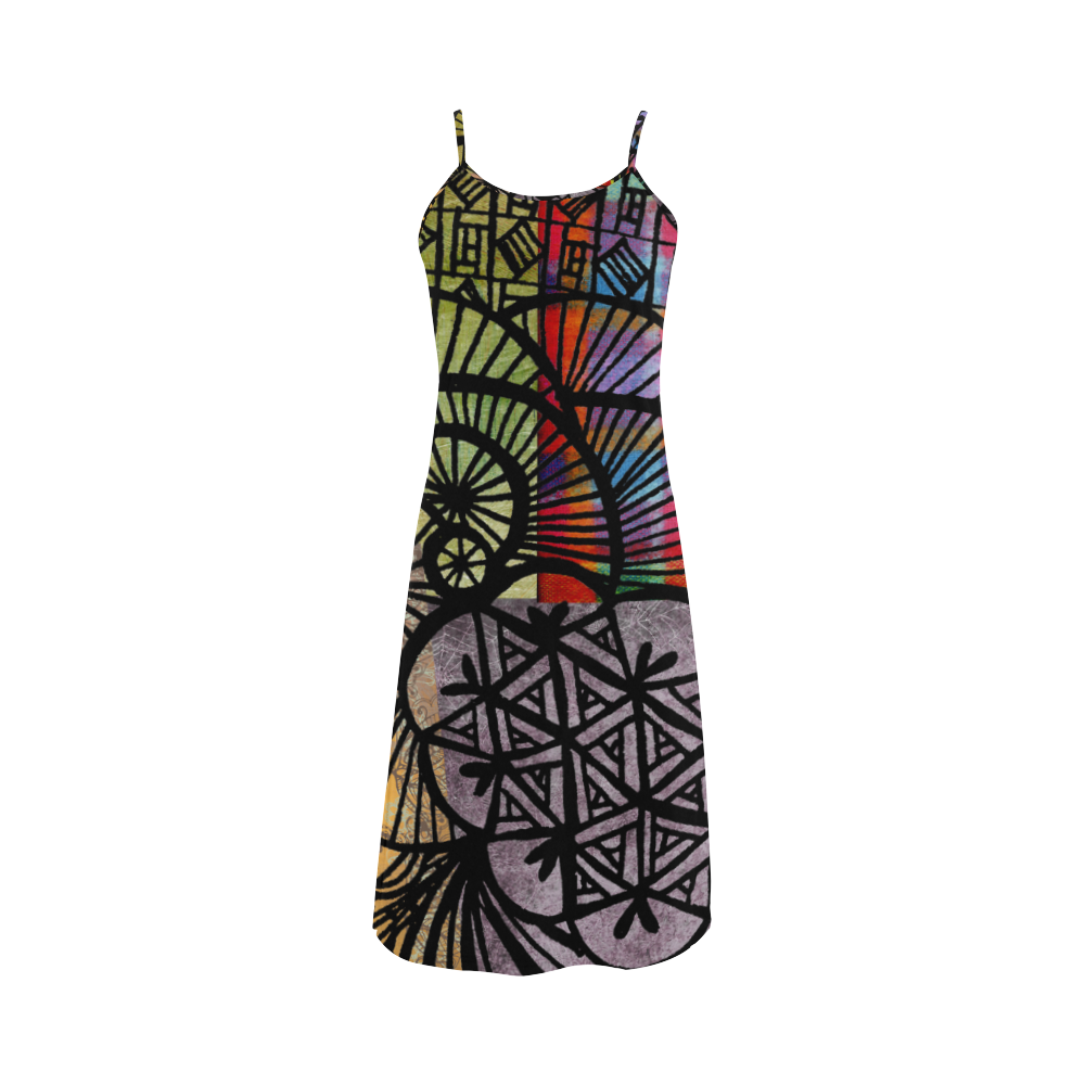 Circles, Crosses, Stripes Abstract Alcestis Slip Dress (Model D05)