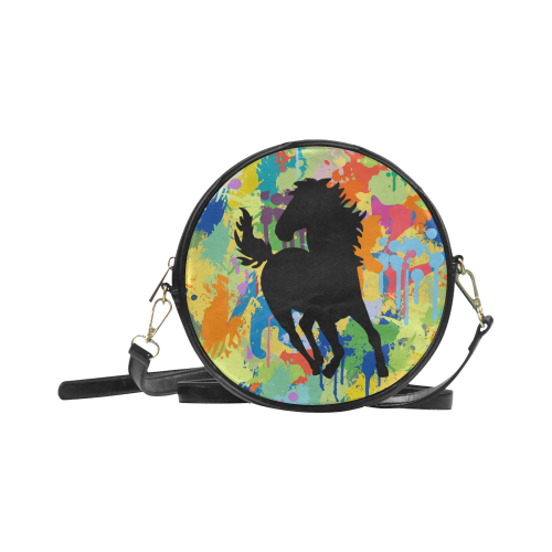 Horse Black Shape Template Colorful Splat Round Sling Bag (Model 1647)