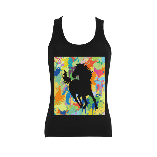 Black Horse Shape Colorful Splash Women's Shoulder-Free Tank Top (Model T35)