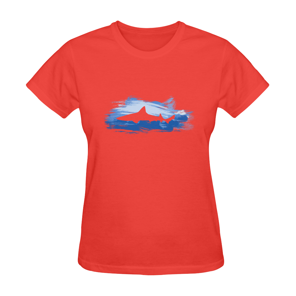 Shark Shape Red Blue Painting Sunny Women's T-shirt (Model T05)