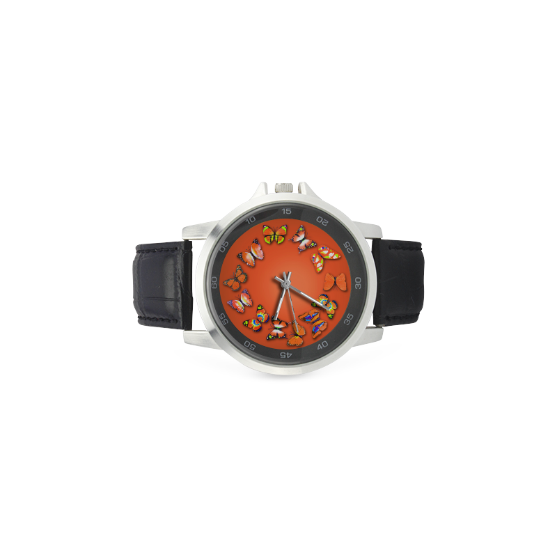 Novelty Orange Butterflies Unisex Stainless Steel Leather Strap Watch(Model 202)