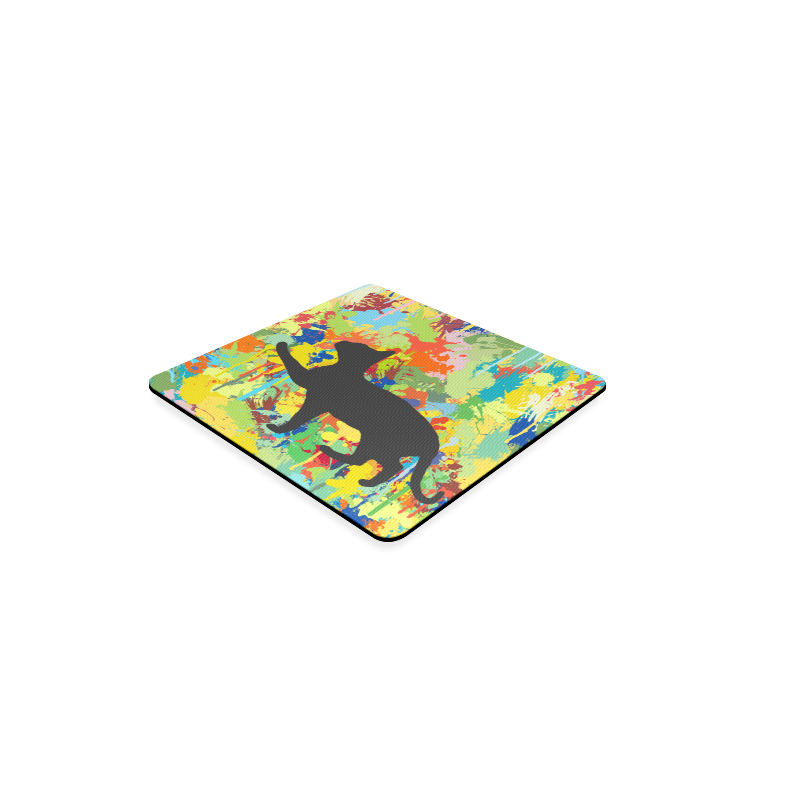 Lovely Black Cat Colorful Splash Complet Square Coaster
