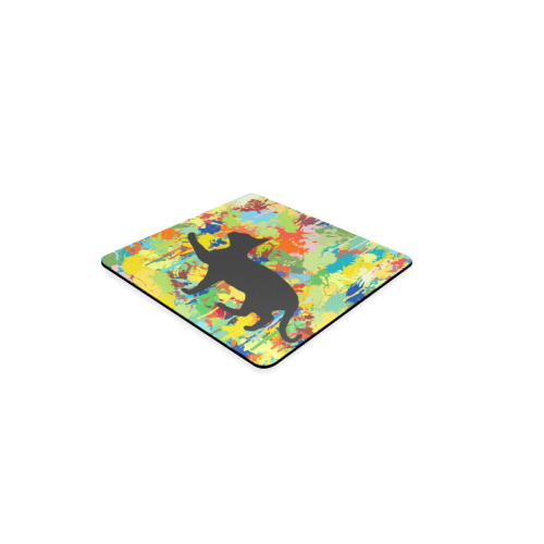 Lovely Black Cat Colorful Splash Complet Square Coaster