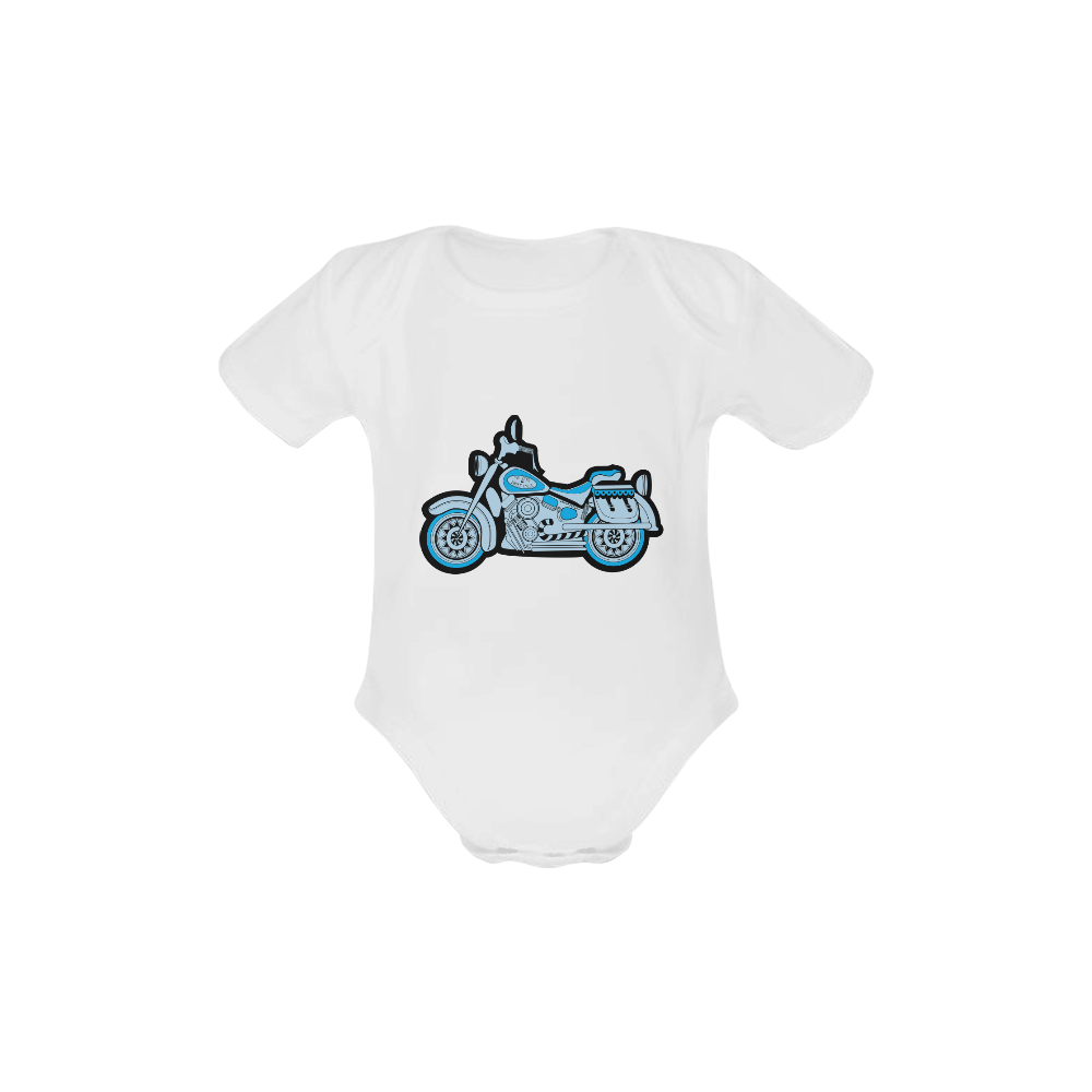 My First Blue Motorcycle Baby Powder Organic Short Sleeve One Piece (Model T28)