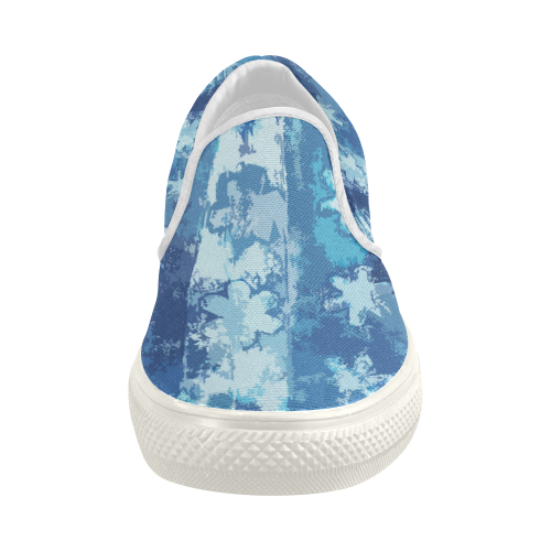 Blue and White Stars Flowers Gel Print II Women's Slip-on Canvas Shoes (Model 019)