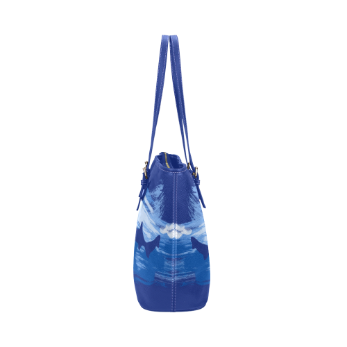 Shark Shape Template Blue Painting Leather Tote Bag/Large (Model 1651)