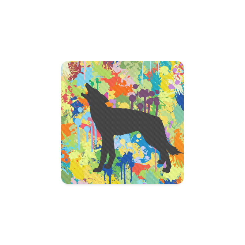 Free Wolf Colorful Splat Complete Square Coaster