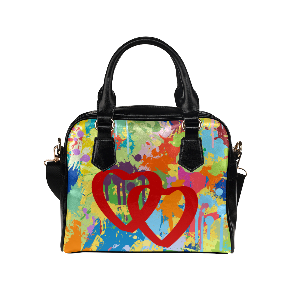 Love Red Hearts Colorful Splat Design Shoulder Handbag (Model 1634)