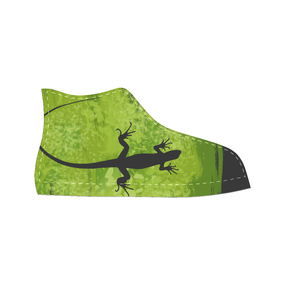 Green Lizard Shape Painting Black Women's Classic High Top Canvas Shoes (Model 017)