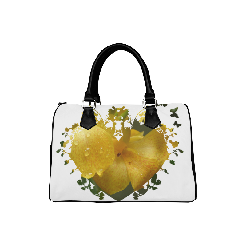 Yellow canna heart Boston Handbag (Model 1621)