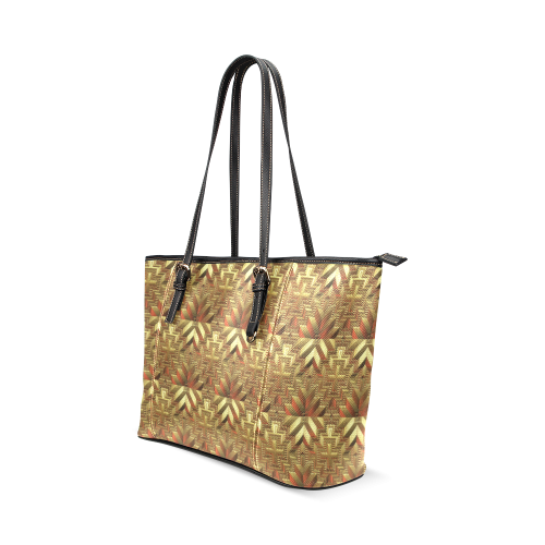 Gold Leaf Pattern Leather Tote Bag/Large (Model 1640)