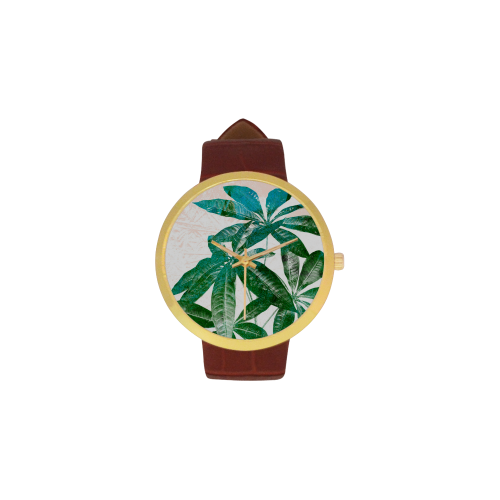 Pachira Women's Golden Leather Strap Watch(Model 212)
