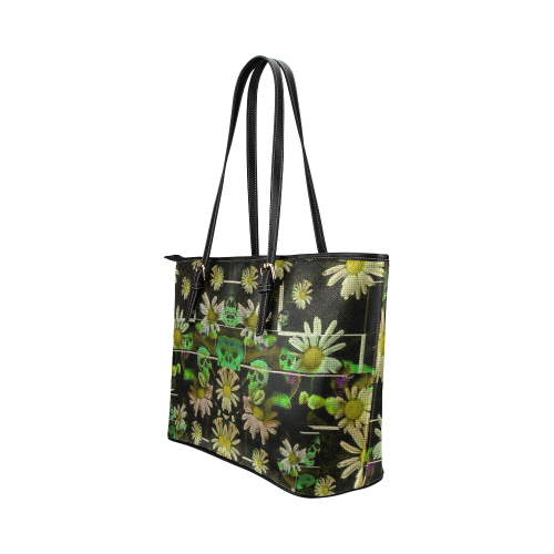 Skull in the fantasy forest popart Leather Tote Bag/Large (Model 1651)