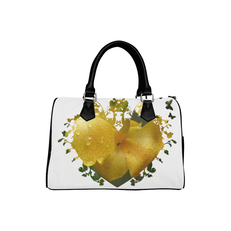 Yellow canna heart Boston Handbag (Model 1621)