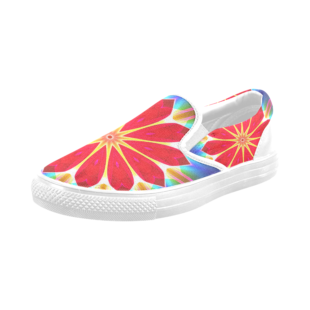 Blue Ice Flowers Red Abstract Modern Petals Zen Men's Slip-on Canvas Shoes (Model 019)