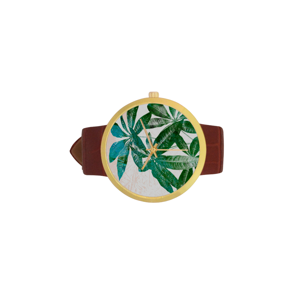 Pachira Women's Golden Leather Strap Watch(Model 212)