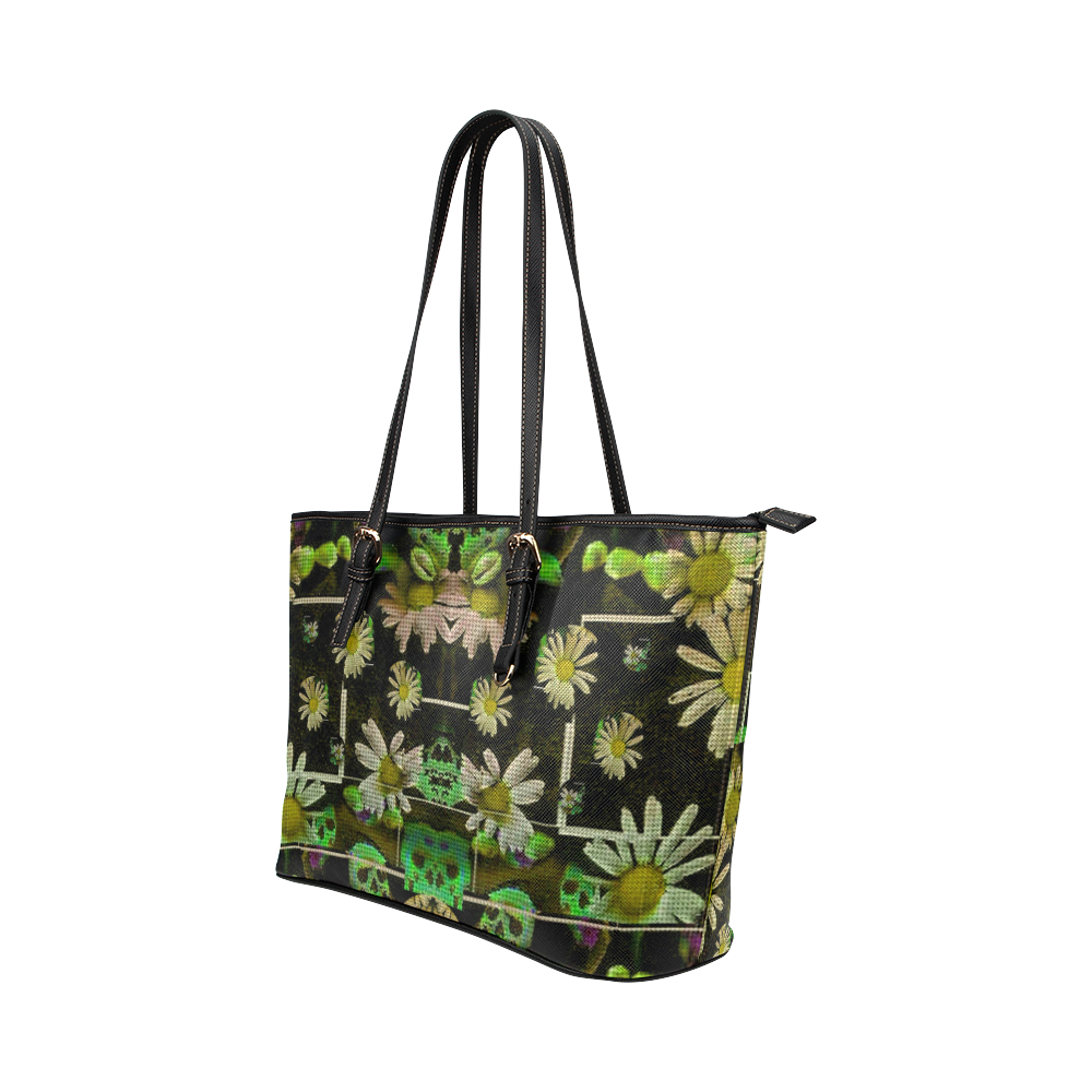 Skull in the fantasy forest popart Leather Tote Bag/Large (Model 1651)