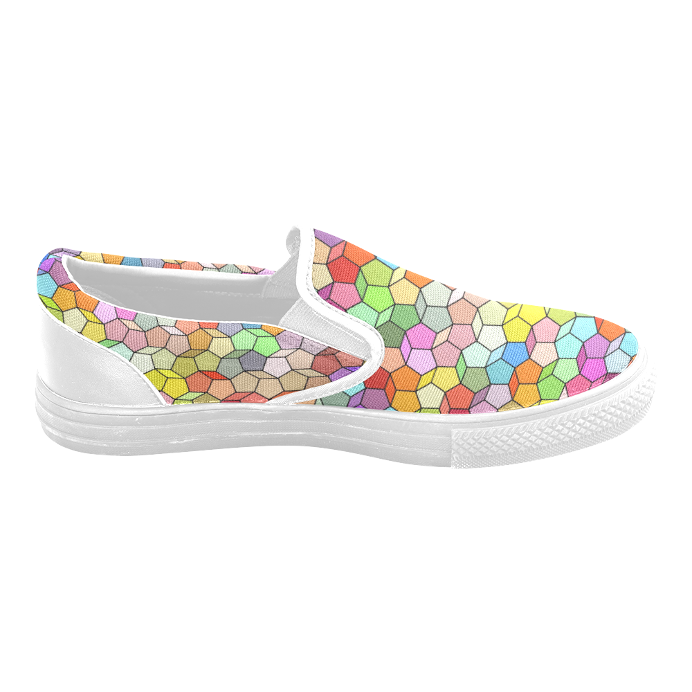 Colorful Polygon Pattern Men's Slip-on Canvas Shoes (Model 019)