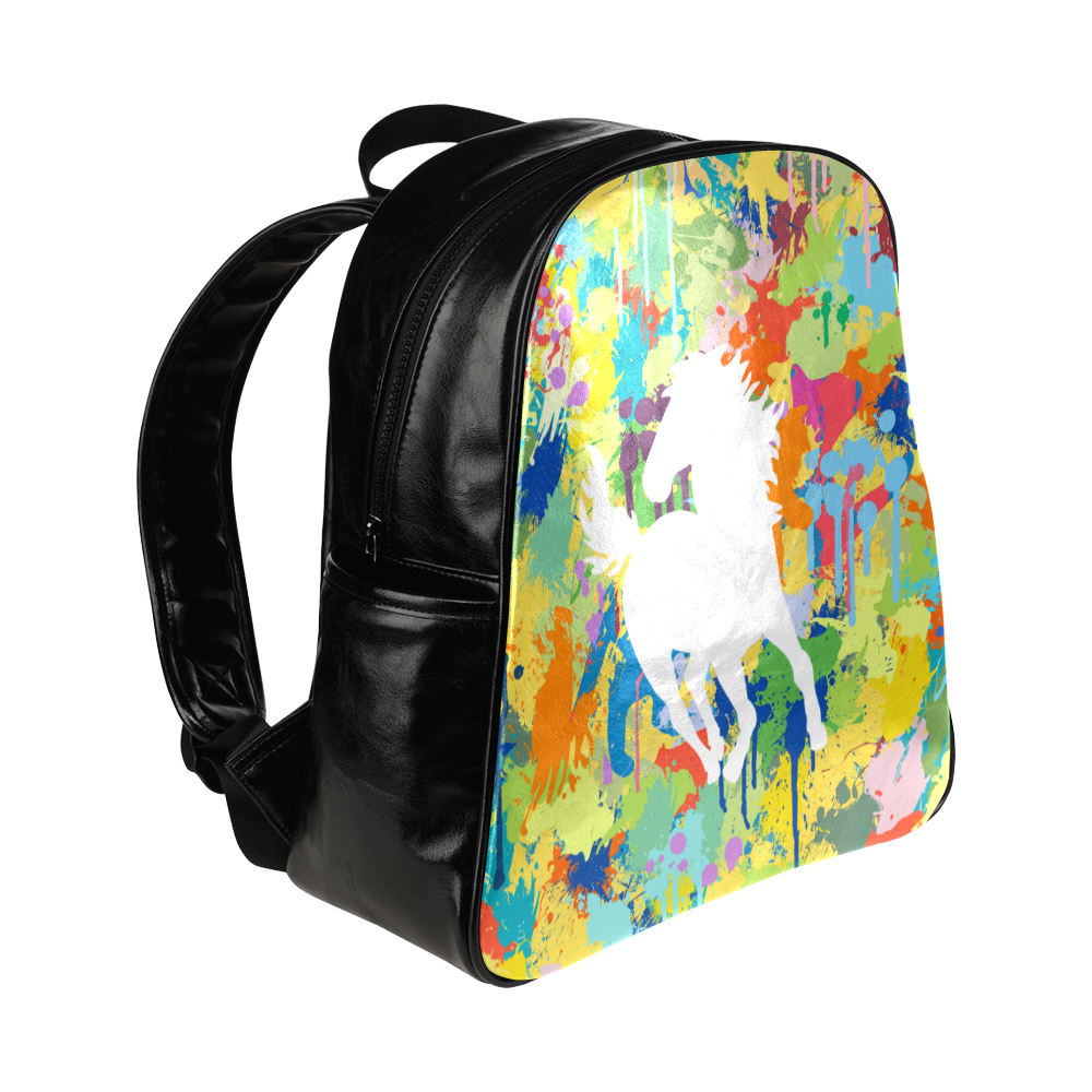 White Horse Shape Colorful Splash Your Colorbackgr Multi-Pockets Backpack (Model 1636)